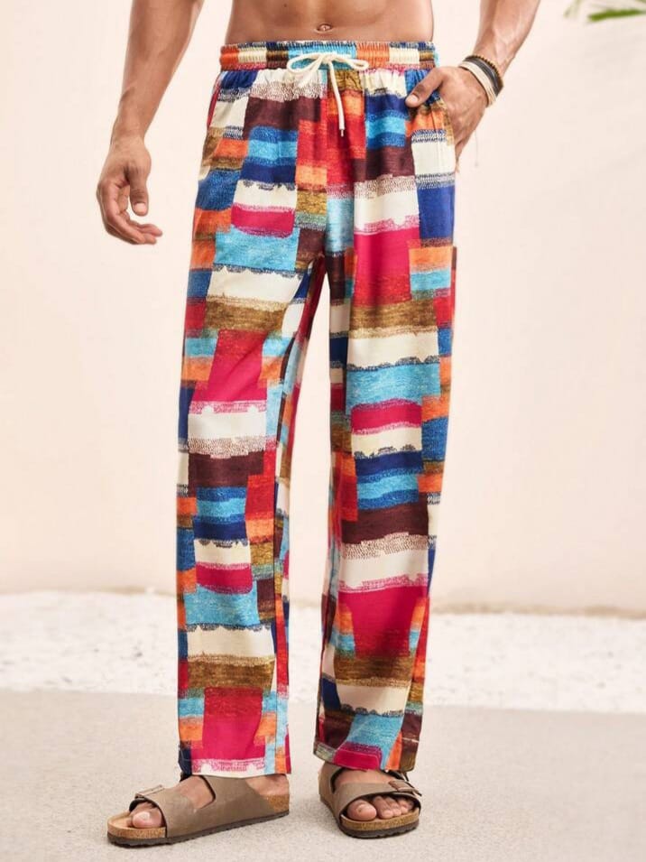 WILDFASHION Men's Casual Loose fit Straight Leg Multicolor Leisure Lounge Pant